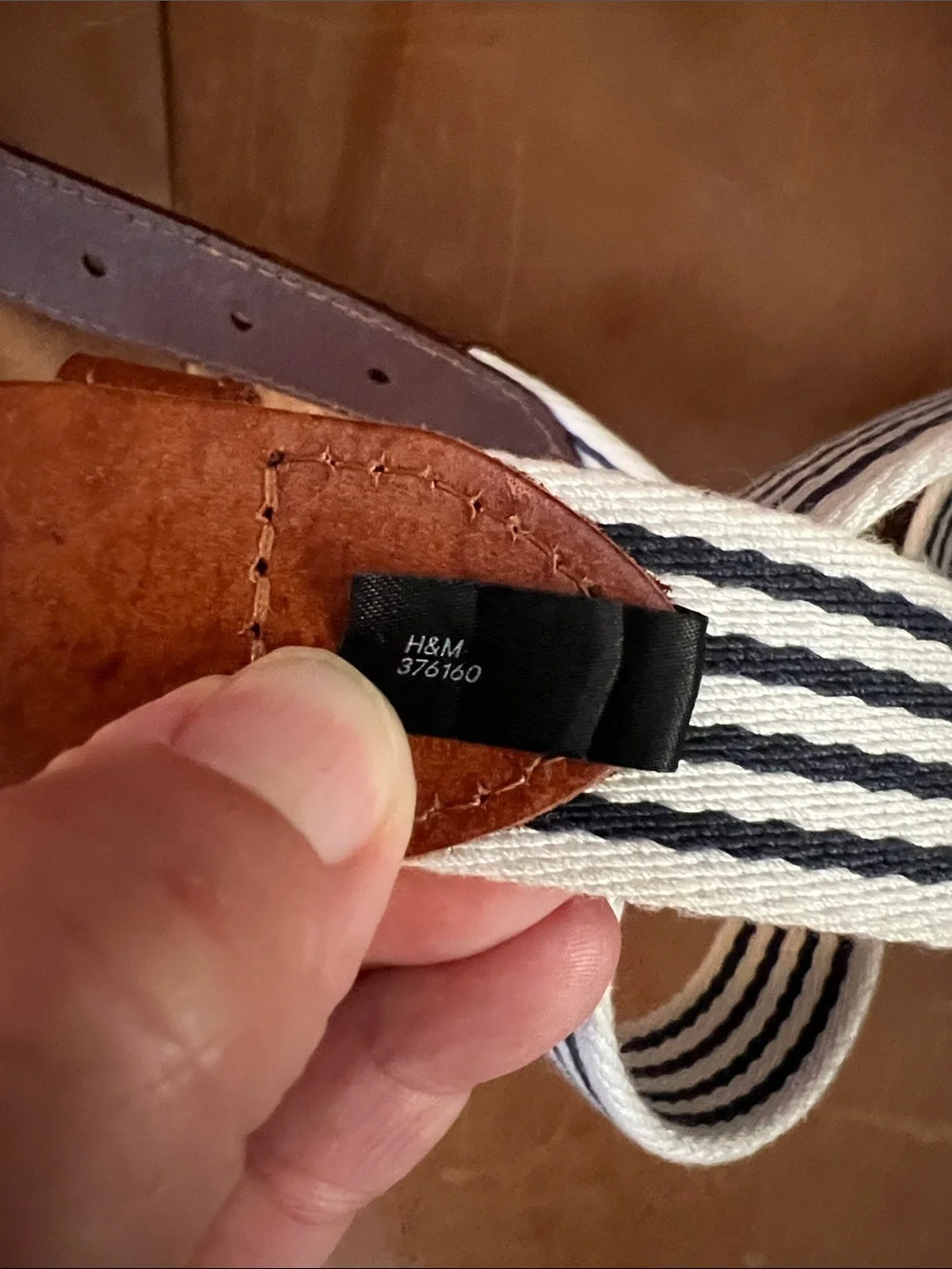 H&M Preppy Brown Navy Stripe Men’s Casual Belt with Brown Leather